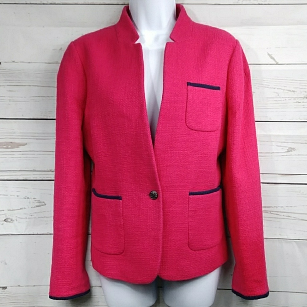 Banana Republic Hot Pink 💅 Navy Trim Tweed Jacket
